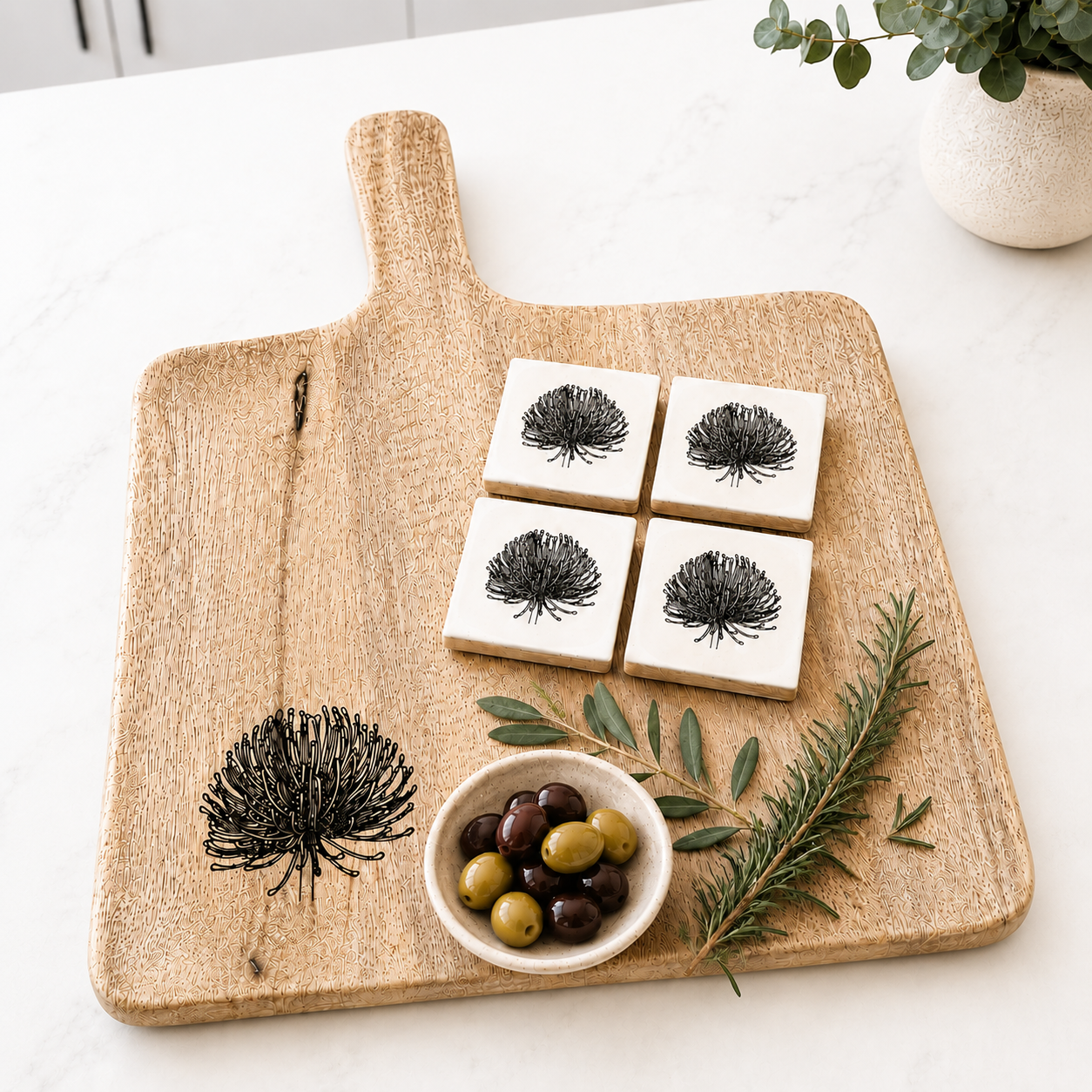 Koyna Wooden Tray With Enamel Bowls-Fynbos