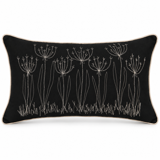 Black Fennel Flower Cushion Cover