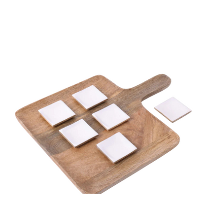 Koyna Wooden Tray with Enamel Bowls-Protea 1